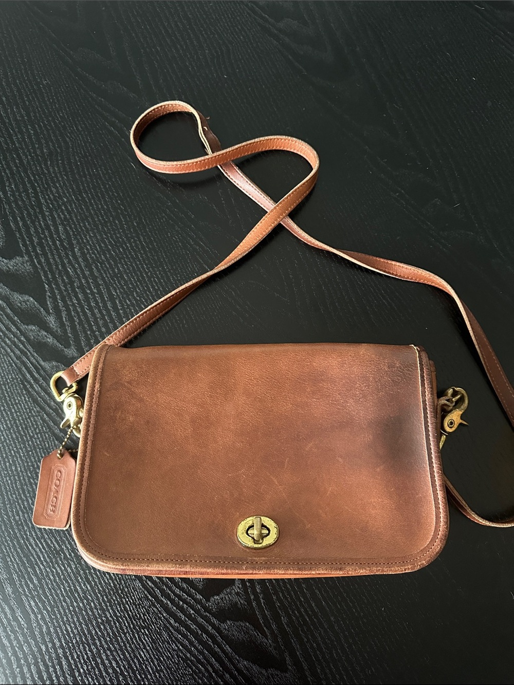 vintage coach pocket purse 9755 british tan leather united states crossbody bag